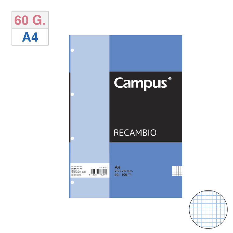 RECAMBIO CARPETA CAMPUS A4 100 HOJAS 60 GRAMOS RAYADO MILIMETRADO