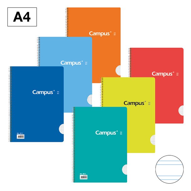 BLOC ESPIRAL CAMPUS A4 TAPA BÁSICA 80 HOJAS 60 GRAMOS PAUTA 2,5MM