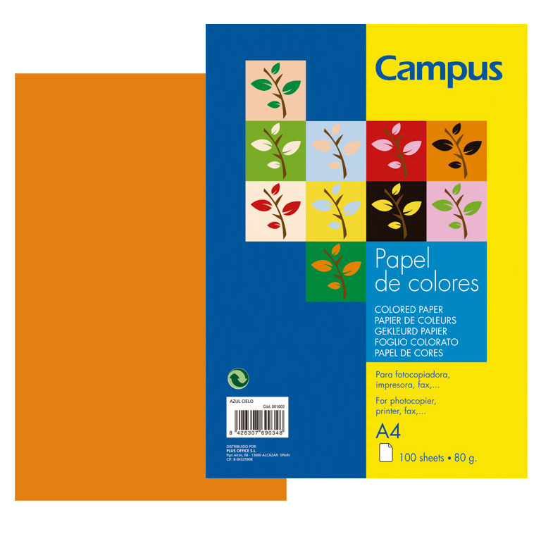 PAPEL DIN A4 CAMPUS 80 GRAMOS PAQUETE 100 HOJAS COLOR NARANJA