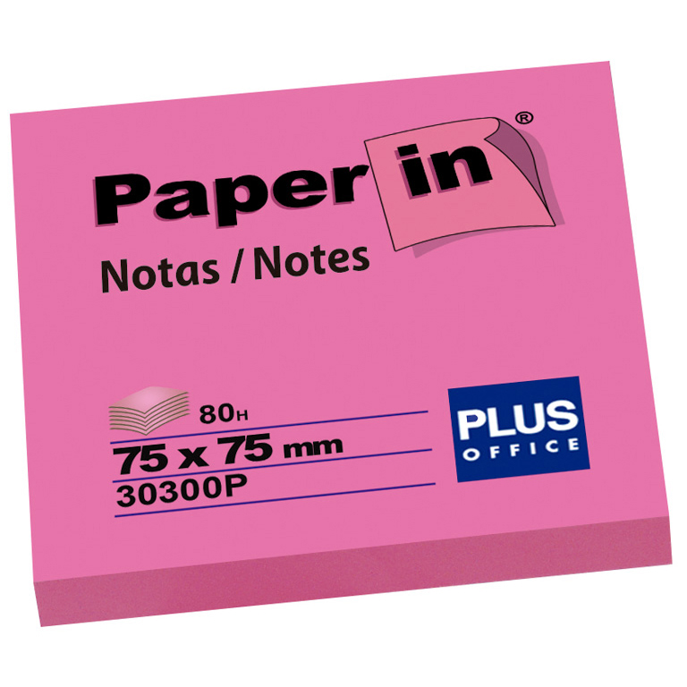 BLOC NOTAS ADHESIVAS PAPER IN PLUS OFFICE 75MMX75MM ROSA FLÚOR 80 HOJAS