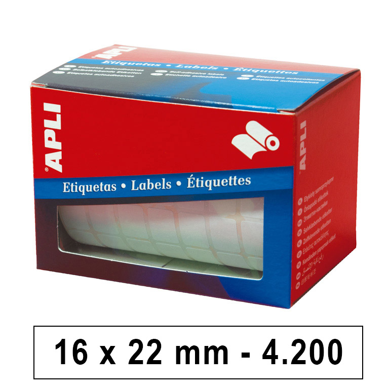 ETIQUETAS AUTOADHESIVAS EN ROLLO APLI 16MMX22MM 4200 UNIDADES POR ROLLO
