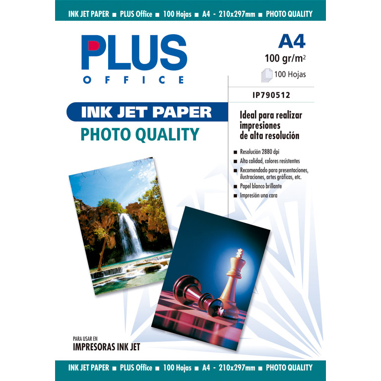 PAPEL FOTOGRÁFICO A4 PLUS OFFICE INKJET PAPER 2880 DPI 100 GRAMOS PAQUETE 100 HOJAS
