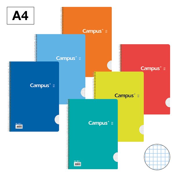 BLOC ESPIRAL CAMPUS A4 TAPA BÁSICA 80 HOJAS 60 GRAMOS CUADRÍCULA 3 MM