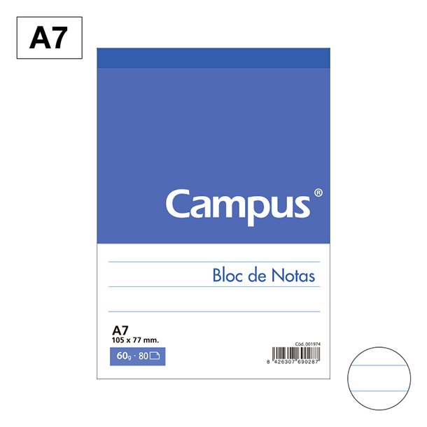 BLOC NOTAS MICROPERFORADO CAMPUS A7 60 GRAMOS 80 HOJAS HORIZONTAL