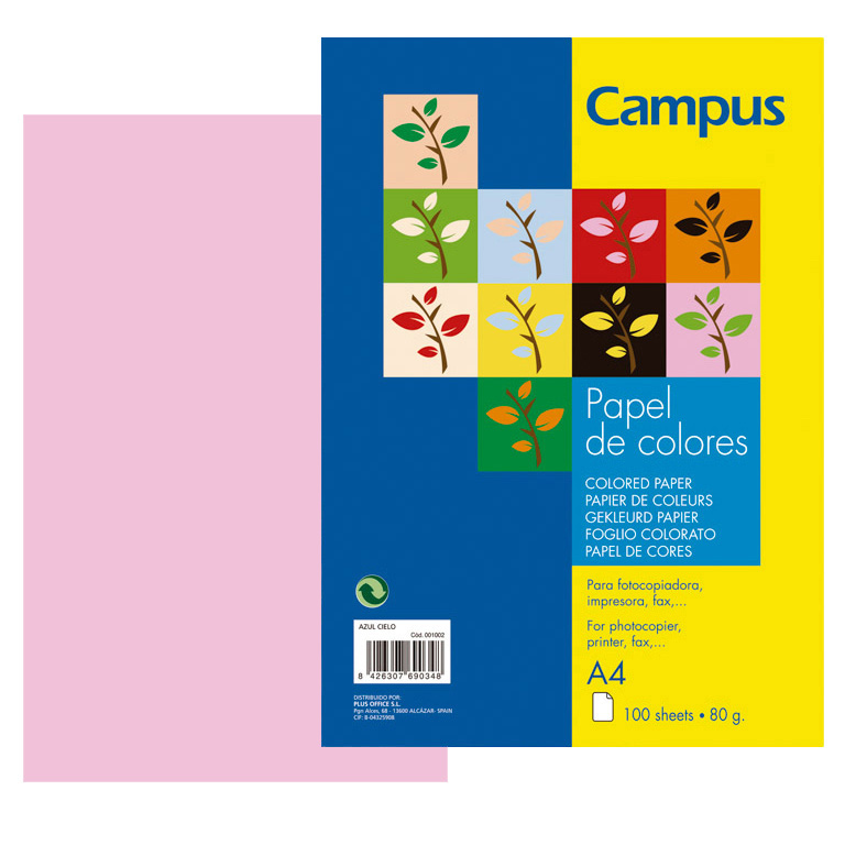 PAPEL DIN A4 CAMPUS 80 GRAMOS PAQUETE 100 HOJAS COLOR ROSA