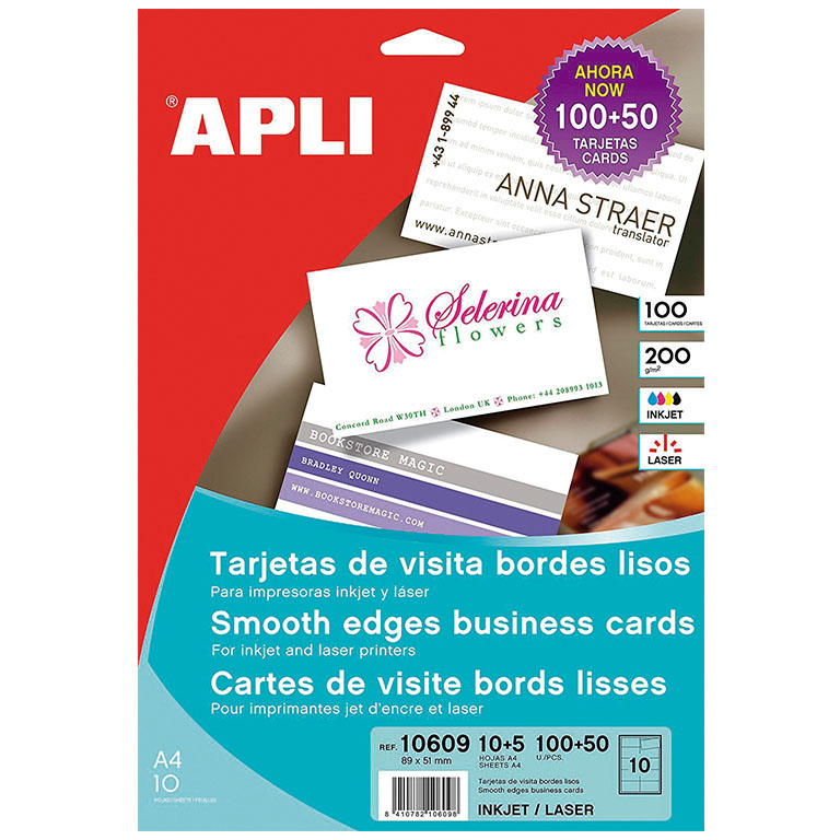 TARJETAS DE VISITA CARTULINA APLI 200G 150 TARJETAS MATE 200 GRAMOS 10 TRAJETAS X HOJAS PAQUETE DE 15 HOJAS