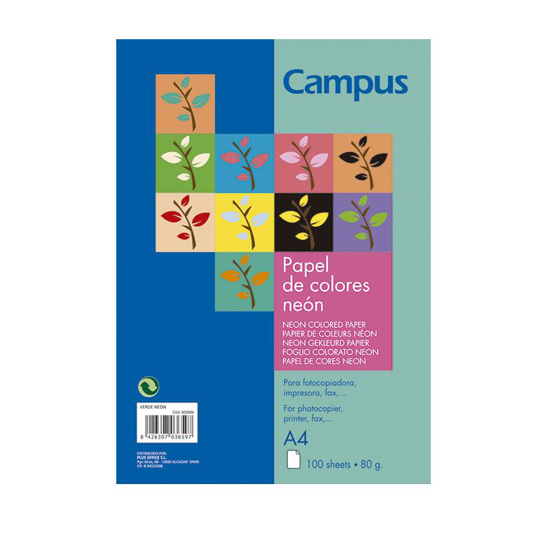 PAPEL DIN A4 CAMPUS 80 GRAMOS PAQUETE 100 HOJAS COLOR AZUL TURQUESA