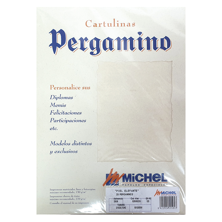 PAPEL PERGAMINO A4 PIEL ELEFANTE 125 GRAMOS PAQUETE 25 HOJAS COLOR HUESO