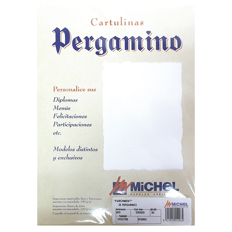 PAPEL PERGAMINO A4 PARCHMENT 150 GRAMOS PAQUETE 25 HOJAS COLOR BLANCO