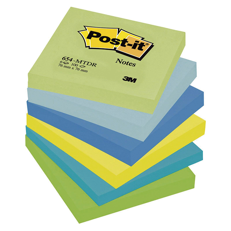 BLOC NOTAS ADHESIVAS QUITA Y PON POST-IT 76MMX76MM COLORES FANTASÍA 100 HOJAS