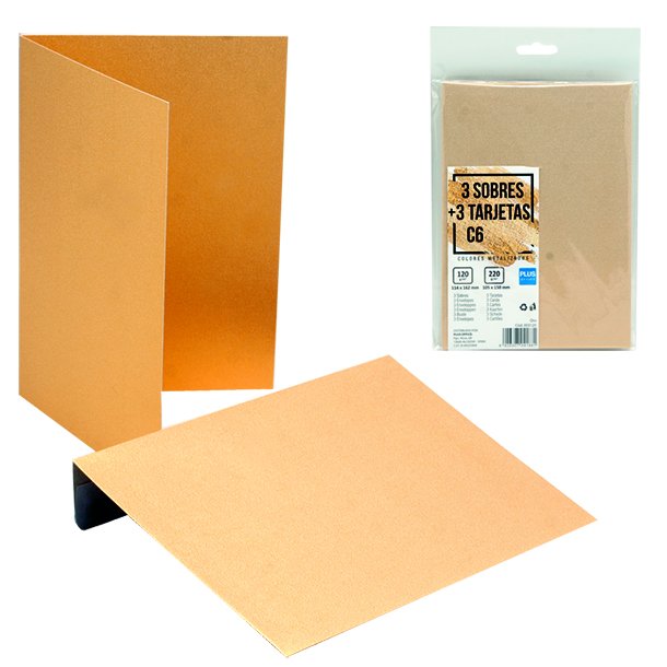 SOBRES + TARJETAS C6 PLUS OFFICE 114MMX162MM 120 GRAMOS ORO METALIZADO PAQUETE 3 UNIDADES