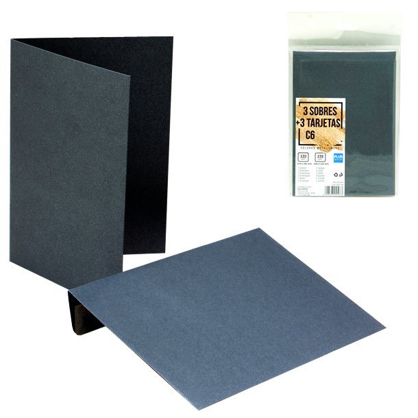 SOBRES + TARJETAS C6 PLUS OFFICE 114MMX162MM 120 GRAMOS GRIS METALIZADO PAQUETE 3 UNIDADES	