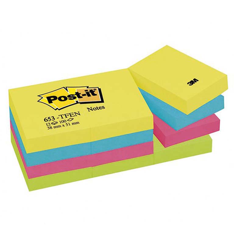 BLOC NOTAS ADHESIVAS QUITA Y PON POST-IT 38MMX51MM COLORES ENERGÍA 100 HOJAS
