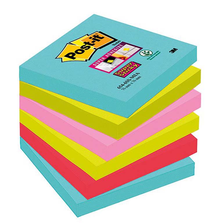 BLOC NOTAS ADHESIVAS QUITA Y PON POST-IT 76MMX76MM MIAMI 540 HOJAS