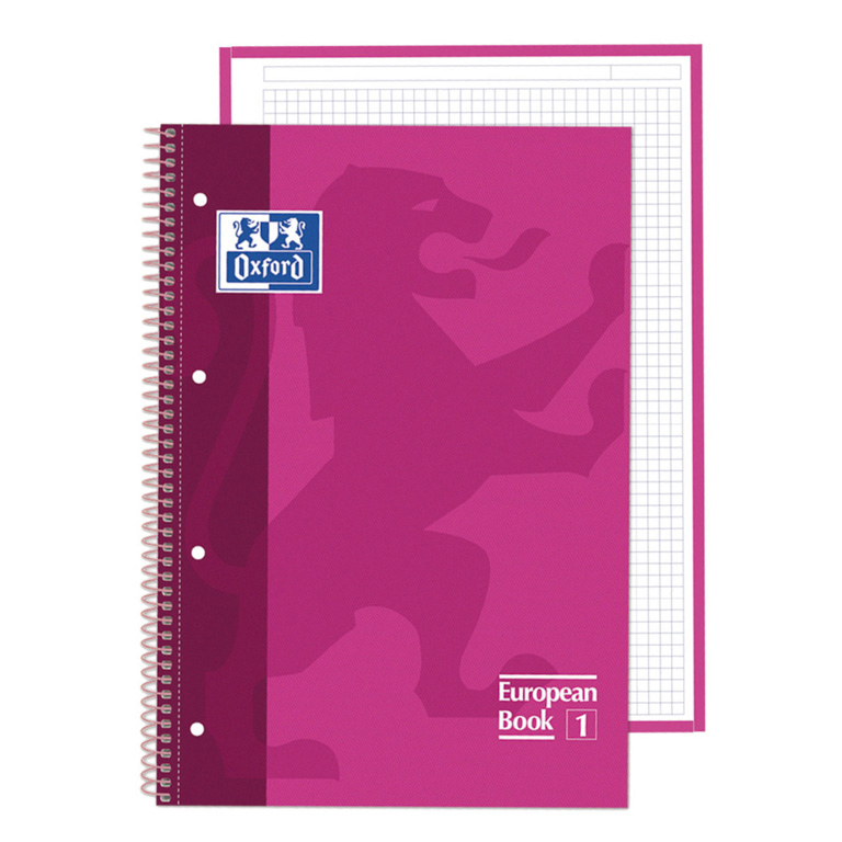 BLOC ESPIRAL TAPA EXTRADURA OXFORD EUROPEANBOOK A4+ 80 HOJAS 90 GRAMOS MICROPERFORADO CUADRICULA 5 MM. FUCSIA