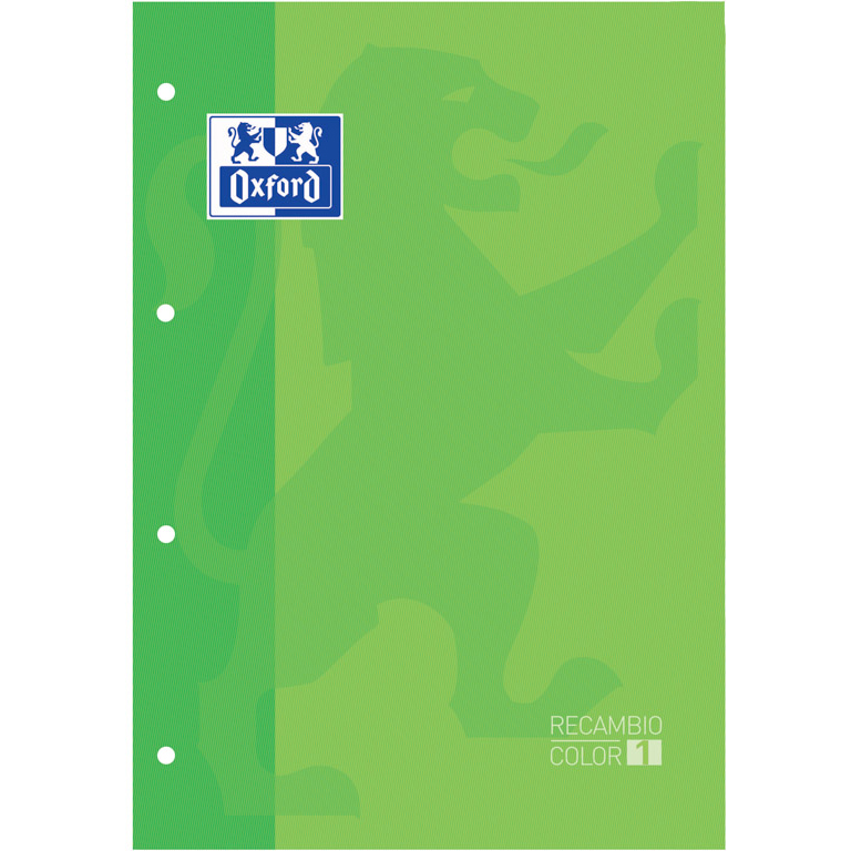 RECAMBIO CARPETA OXFORD A4 80 HOJAS 90 GRAMOS CUADRICULA 5 MM. BANDA COLOR VERDE