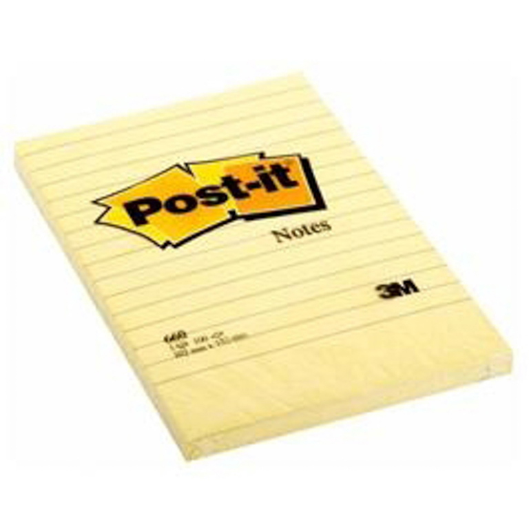 BLOC NOTAS ADHESIVAS QUITA Y PON GRAN FORMATO POST-IT RAYADO HORIZONTAL 102MMX152MM 100 HOJAS