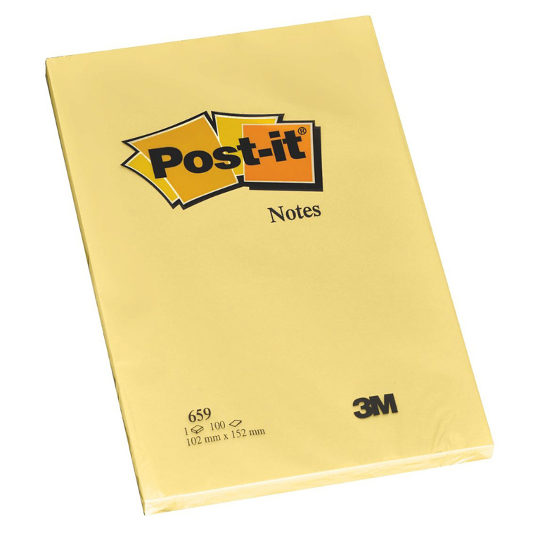 BLOC NOTAS ADHESIVAS QUITA Y PON GRAN FORMATO POST-IT RAYADO LISO 102MMX152MM 100 HOJAS