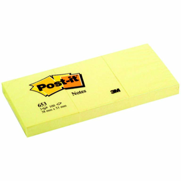 BLOC NOTAS ADHESIVAS QUITA Y PON POST-IT 34,9MM X 47,6MM AMARILLAS 100 HOJAS