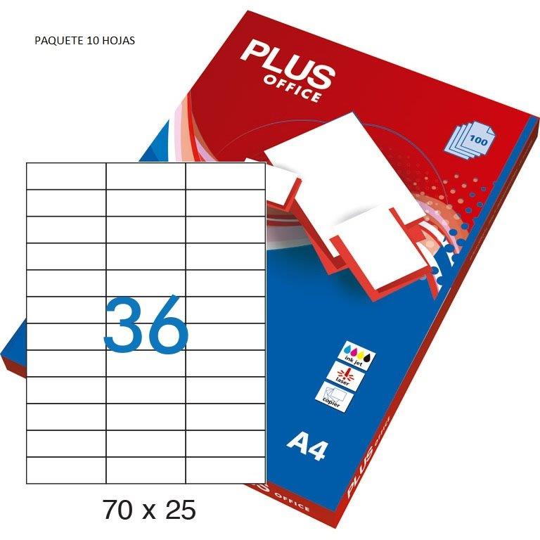 ETIQUETAS AUTOADHESIVAS PLUS OFFICE BLANCAS DIN A4 70X25,4 3600 ETIQUETAS POR CAJA