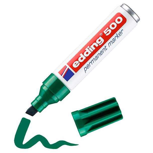 ROTULADOR MARCADOR PERMANENTE EDDING 500 PUNTA BISELADA COLOR VERDE 2-7 MM