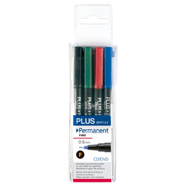 ROTULADOR MARCADOR PERMANENTE PLUS OFFICE FINO 0,6MM ESTUCHE 4 COLORES