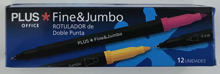 ROTULADOR PLUS OFFICE DOBLE PUNTA DE FIBRA FINA & JUMBO AZUL