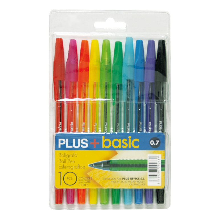 BOLÍGRAFO CAPUCHON PLUS BASIC COLORES BOLSA 10 UNIDADES