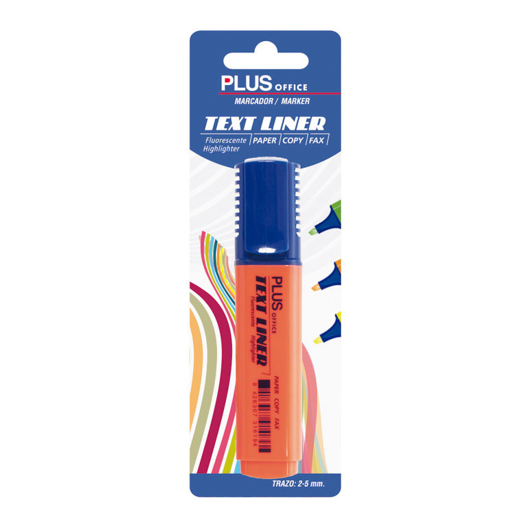 ROTULADOR MARCADOR FLUORESCENTE PLUS OFFICE TEXT LINER NARANJA PUNTA BISELADA BLISTER 1 UNIDAD