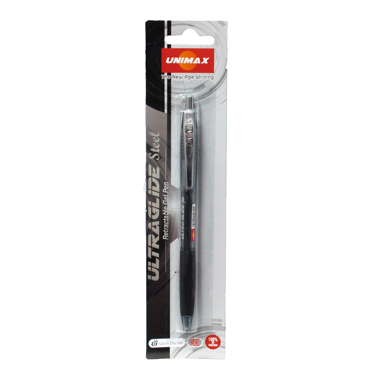 BOLÍGRAFO RETRACTIL PLUS OFFICE UNIMAX ULTRAGLIDE STEEL GEL COLOR NEGRO BLÍSTER