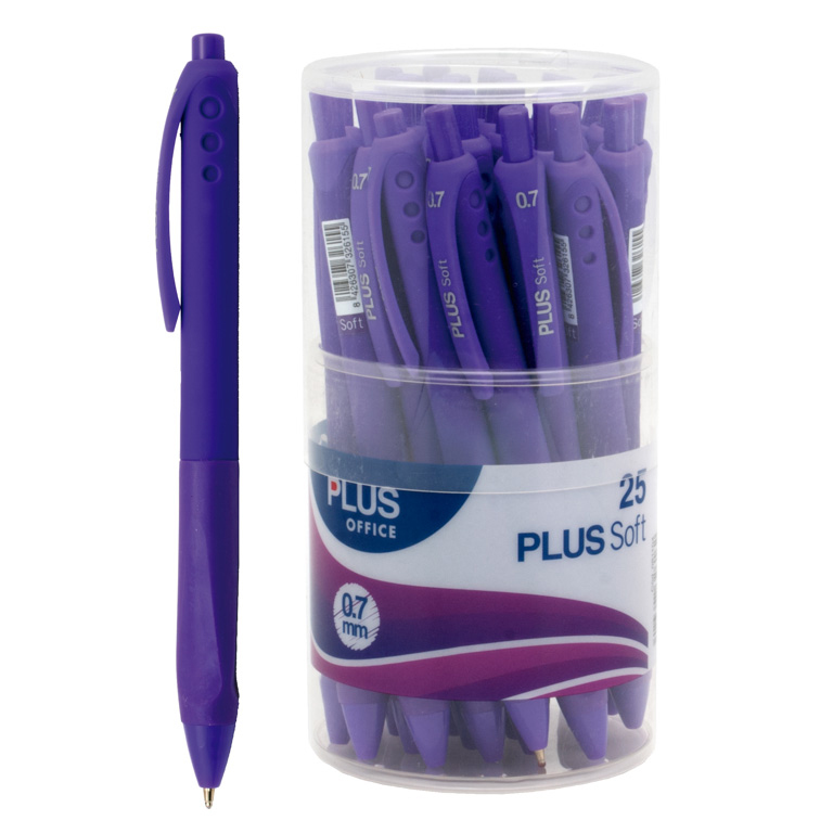 BOLÍGRAFO RETRACTIL PLUS SOFT TACTO GOMA COLOR VIOLETA