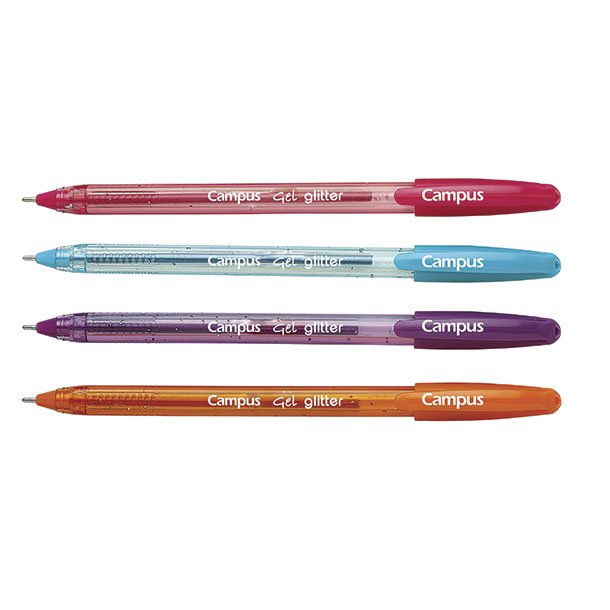 BOLÍGRAFO TINTA GEL CAMPUS CAPUCHON GEL PEN GLITTER COLORES SURTIDOS BOLSA 4 UNIDADES