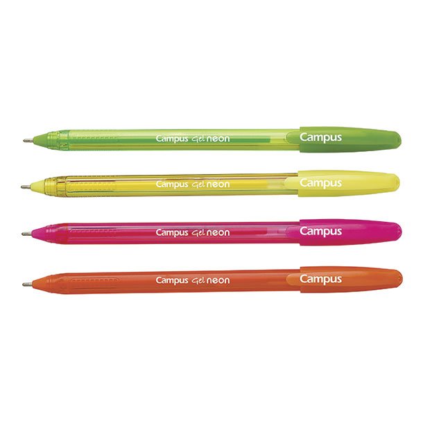 BOLÍGRAFO TINTA GEL CAMPUS CAPUCHON GEL PEN NEON COLORES SURTIDOS BOLSA 4 UNIDADES