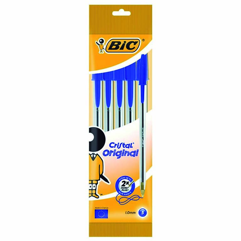 BOLÍGRAFO CAPUCHON BIC CRISTAL ORIGINAL COLOR AZUL BLÍSTER 5 UNIDADES