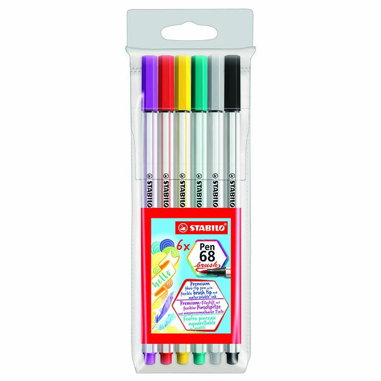 ROTULADOR STABILO PEN 68 PUNTA DE FIBRA BRUSH ESTUCHE 6 COLORES