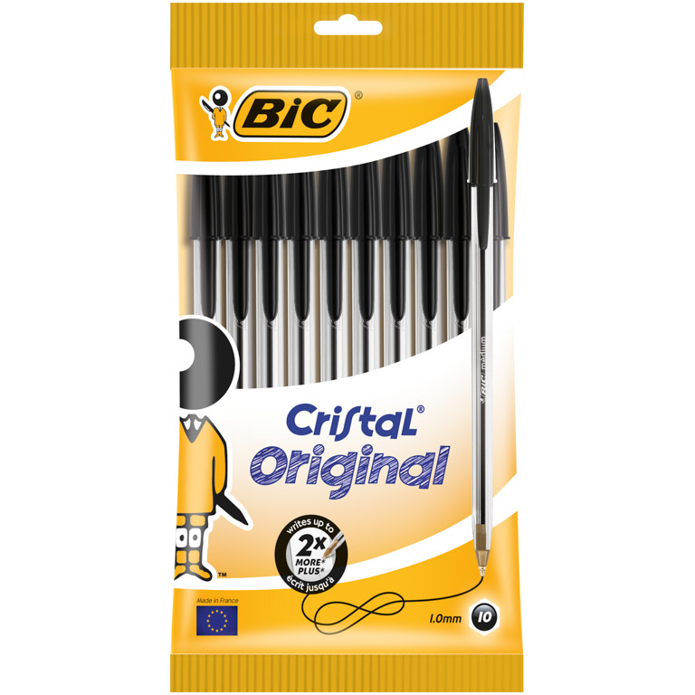 BOLÍGRAFO CAPUCHON BIC CRISTAL ORIGINAL COLOR NEGRO BLÍSTER 10 UNIDADES