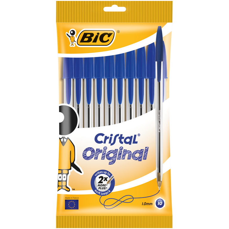 BOLÍGRAFO CAPUCHON BIC CRISTAL ORIGINAL COLOR AZUL BLÍSTER 10 UNIDADES