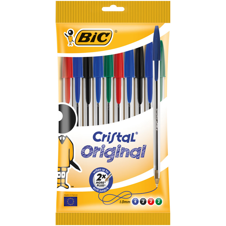 BOLÍGRAFO BIC CRISTAL ORIGINAL COLORES SURTIDOS BLÍSTER 10 UNIDADES