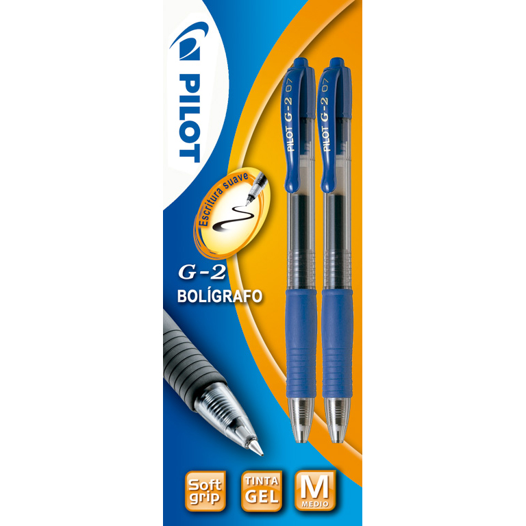 BOLÍGRAFO RETRACTIL PILOT G-2 COLOR AZUL TINTA GEL BLÍSTER 2 UNIDADES