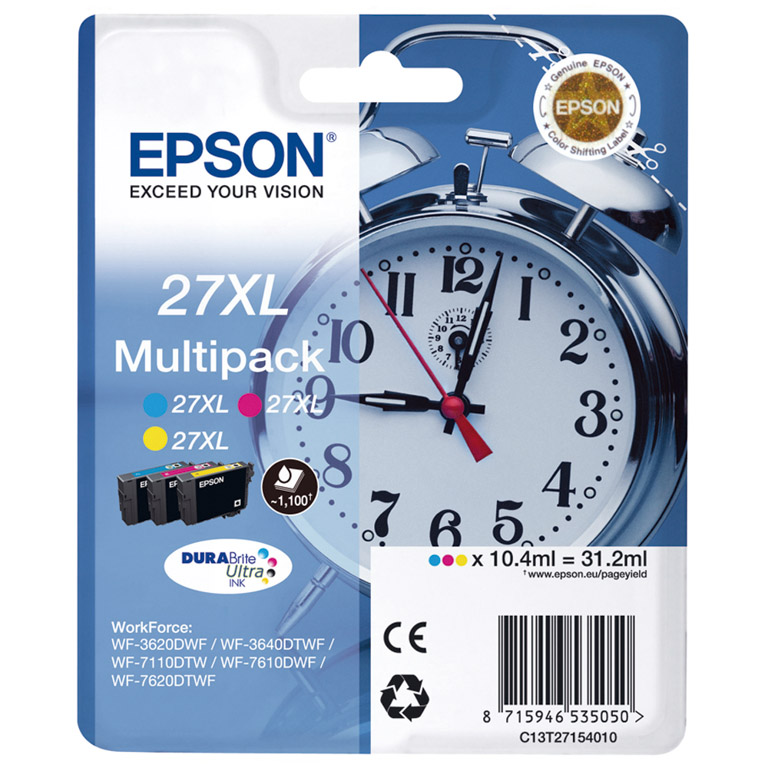 CARTUCHO INK-JET EPSON 27XL MULTICOLOR PACK 3 UNIDADES