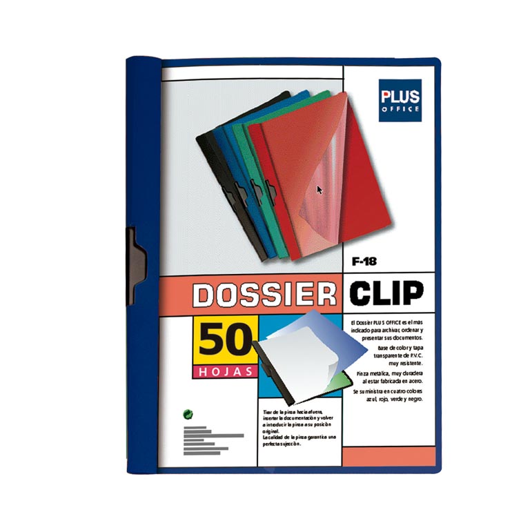 CARPETA DOSSIER PINZA METALICA PLUS OFFICE A4 240X310 MM CAPACIDAD 50 HOJAS COLOR AZUL	