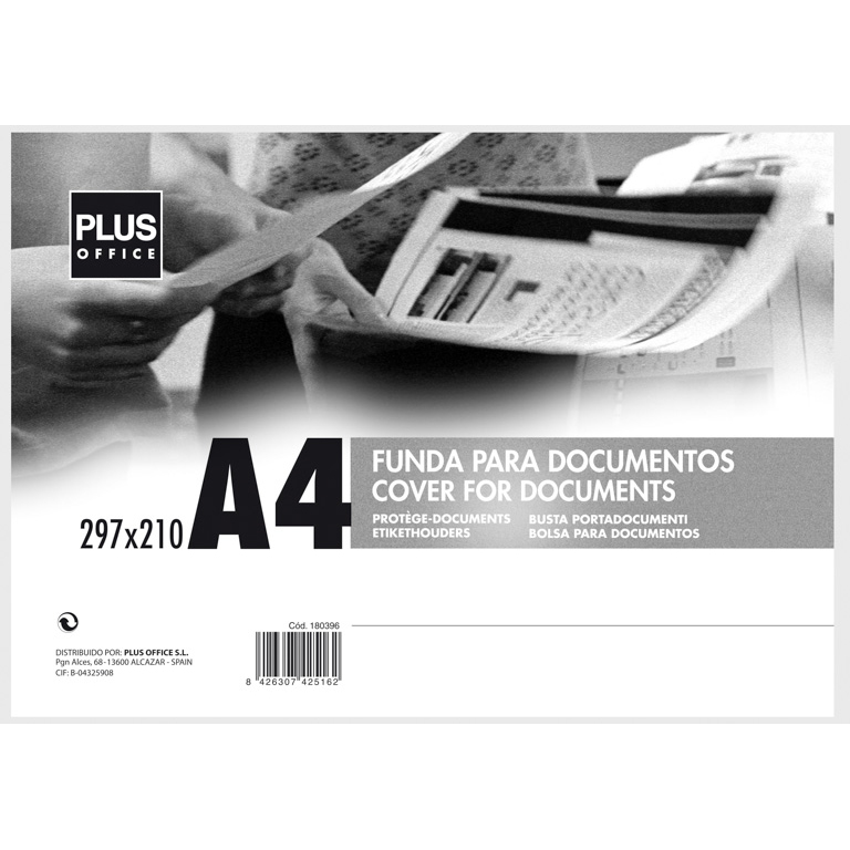 FUNDAS PARA DOCUMENTOS RIGIDA PLUS OFFICE A4 400 MICRAS 297X210 MM TRANSPARENTE
