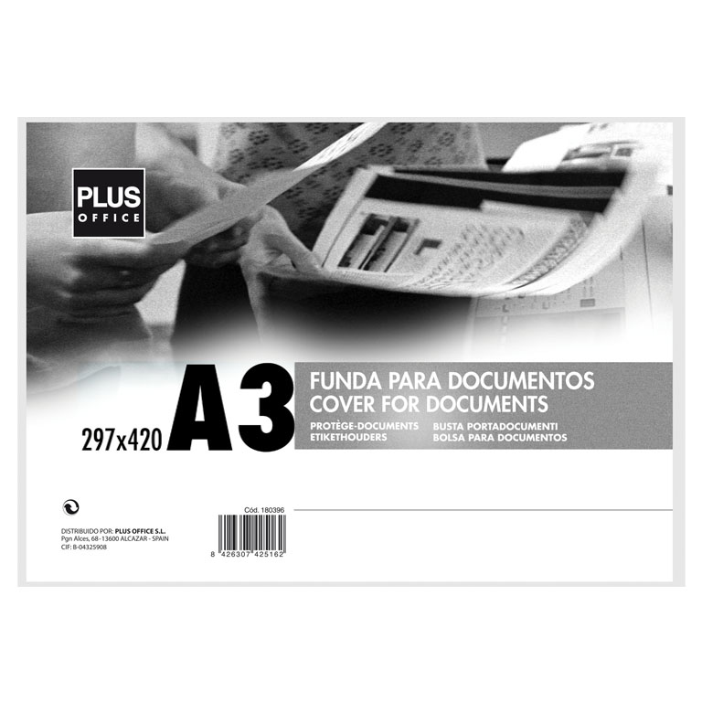 FUNDAS PARA DOCUMENTOS RIGIDA PLUS OFFICE A3 400 MICRAS 420X297 MM TRANSPARENTE
