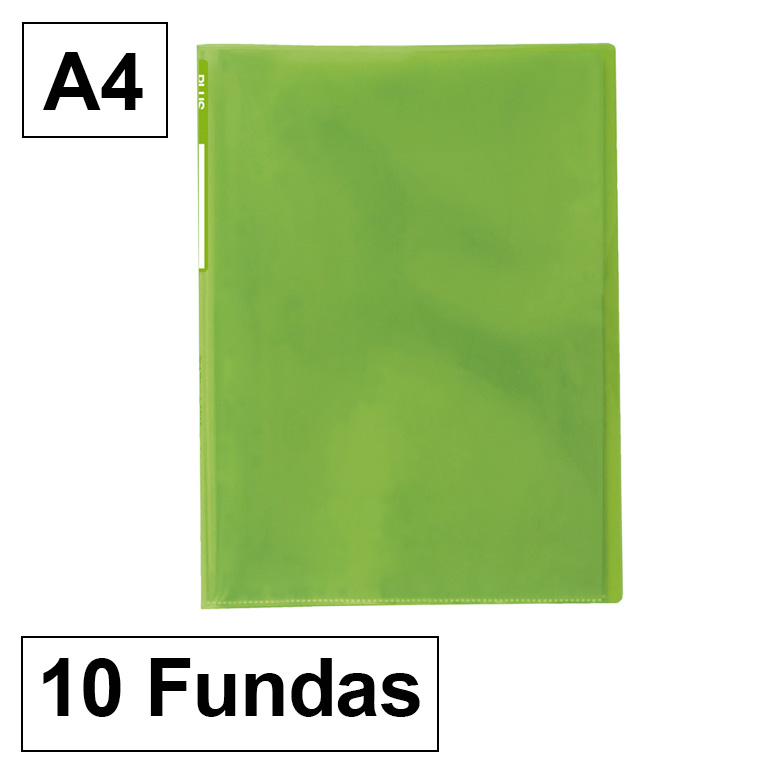 CARPETA PLUS OFFICE POLIPROPILENO SEMI RIGIDO 10 FUNDAS TRANSPARENTES POLIPROPILENO A4 COLOR VERDE