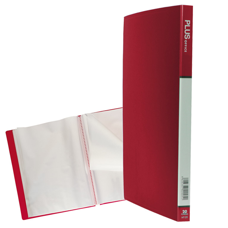 CARPETA PLUS OFFICE POLIPROPILENO RIGIDO 20 FUNDAS TRANSPARENTES POLIPROPILENO A4 COLOR ROJO