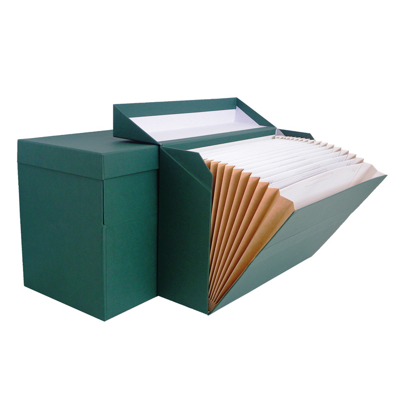 CAJA TRANSFERENCIA CARTON EXTRADURO CON FUELLE FOLIO 360X255X105 MM COLOR VERDE