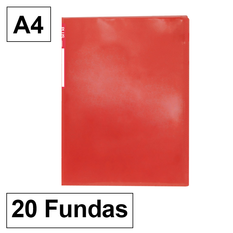 CARPETA PLUS OFFICE POLIPROPILENO SEMI RIGIDO 20 FUNDAS TRANSPARENTES POLIPROPILENO A4 COLOR ROJO