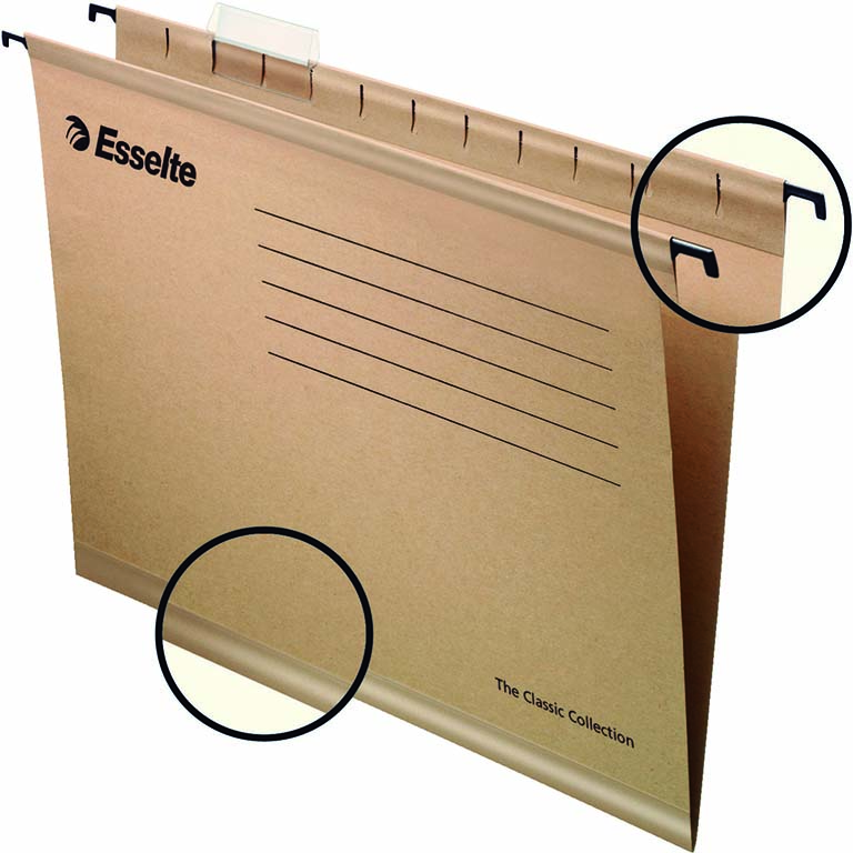 CARPETA COLGANTE ESSELTE CLASSIC FOLIO 340X355X382 MM VISOR SUPERIOR ARCHIVO 230 GRAMOS COLOR KRAFT	