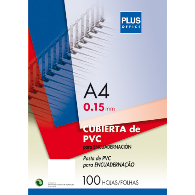 CUBIERTA ENCUADERNAR PLUS OFFICE A4 PVC 150  MICRAS TRANSPARENTE 100 UNIDADES