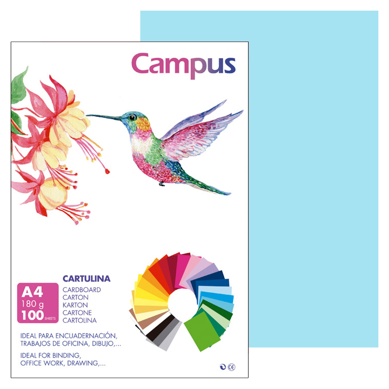 CARTULINA CAMPUS A4 210X297 MM 180 GRAMOS COLOR AZUL CELESTE